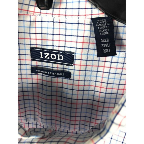 Izod Men's 3XLT Long Sleeve Button Up Multicolor Check Cotton Adult Shirt A9 - Picture 2 of 5